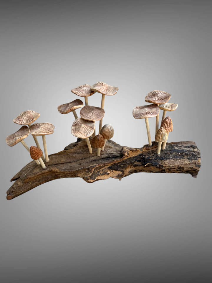 Hand carved wooden mushroom sculpture 14 mushrooms for wholesale by Batik Indah