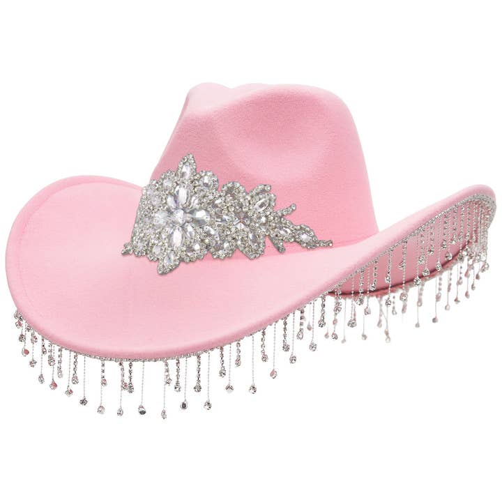 Cap Zone - Wholesale Cowboy Hat - Women's - Crystal Flower Bling Rhinestone Fringe Trim Cowgirl Hat4
