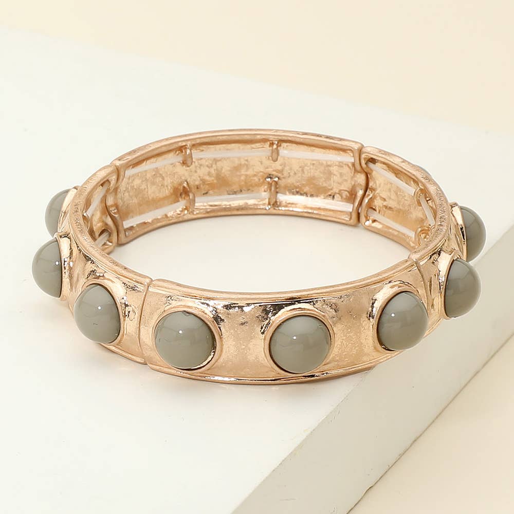 Sensibling Corp. - Wholesale Bangle Bracelet - Bead Pearl Embellished Hammered Metal Stretch Bracelet8