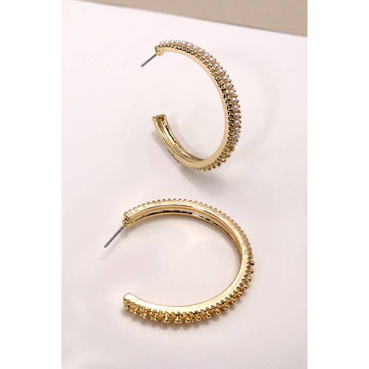 GOLD PEARL PAVE TITANIUM POST STUD HOOP EARRINGS | 31E24549 for wholesale on Faire