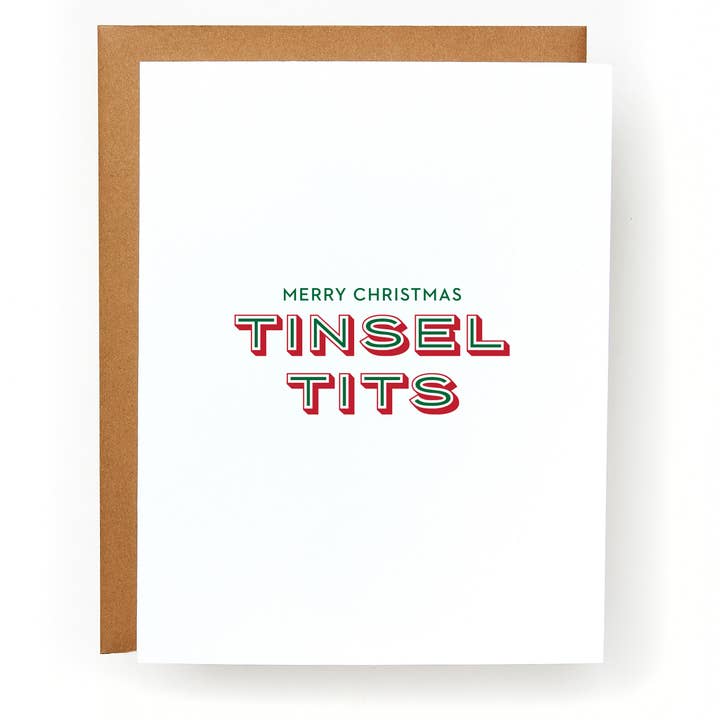 Merry Christmas Tinsel Tits Greeting Card for wholesale by Red Headed Stepchild Paper Co.
