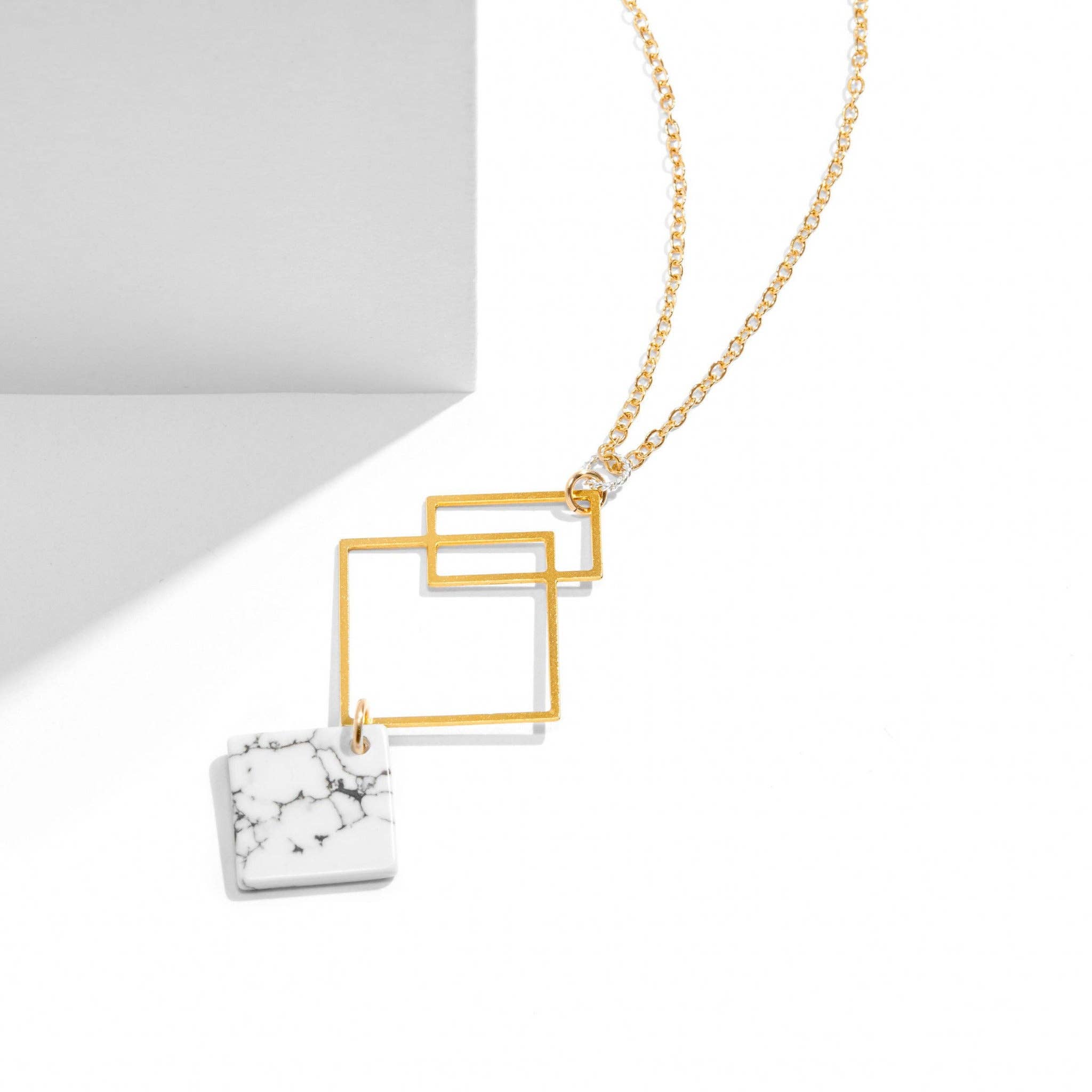 Aviv Jewelry - Wholesale Pendant/Charm Necklace - Ares - Squares Necklace with Howlite0