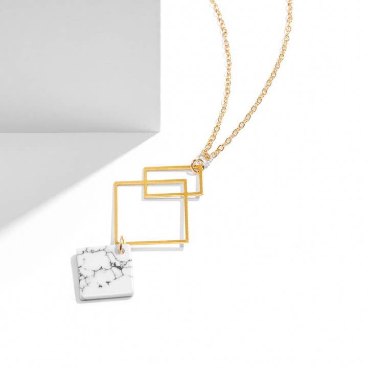Aviv Jewelry - Wholesale Pendant/Charm Necklace - Ares - Squares Necklace with Howlite