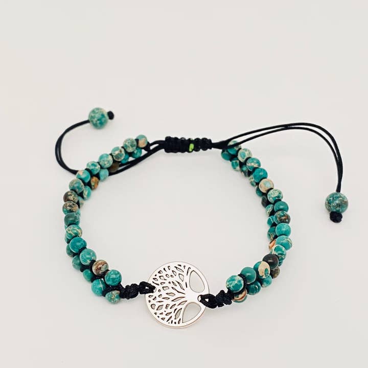 Mio Queena - Wholesale Charm/Dangle Bracelet - 4mm Natural Stone Woven Bracelet Tree of Life Pendant - CS16