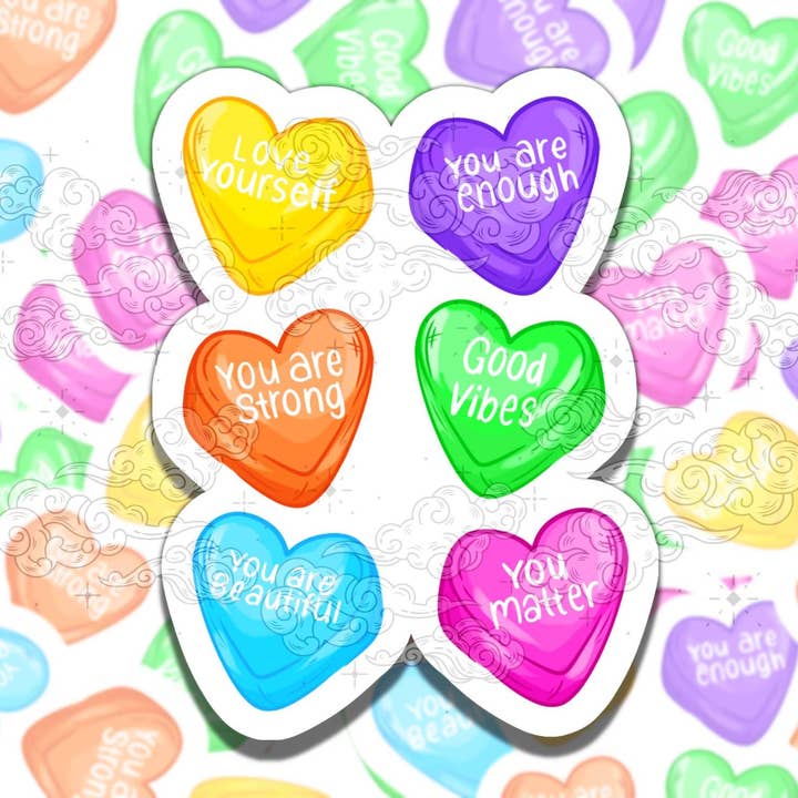 Valentinsbekræftelseshjerter Vinylklistermærke - Sød Dekoration for engroshandel hos Sticky Sadness Designs