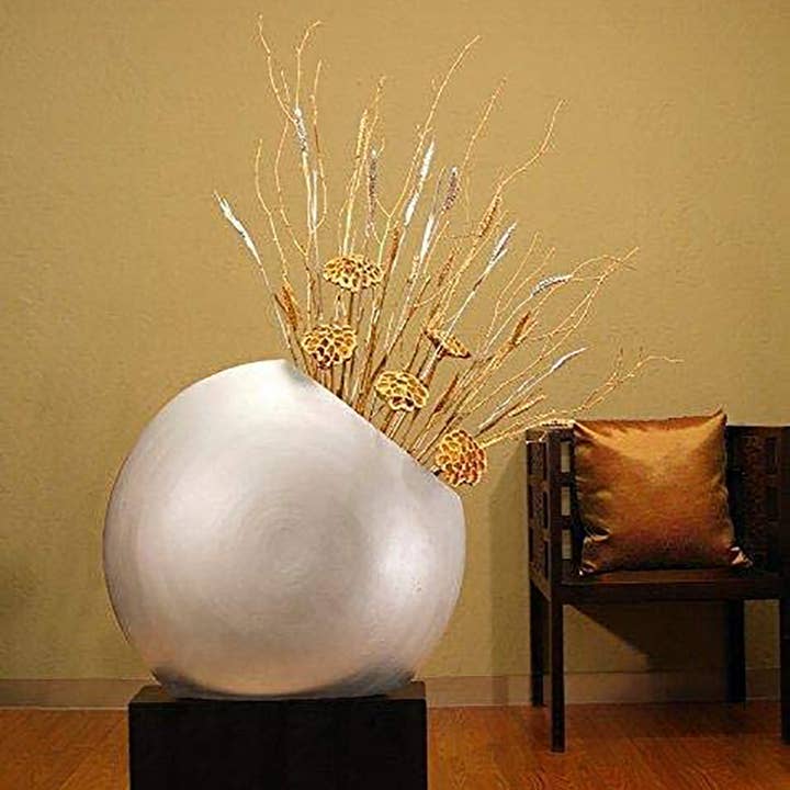 Disc Bamboo Vase 24in Metallic Silver for wholesale by TF Publishing - Paper Goods