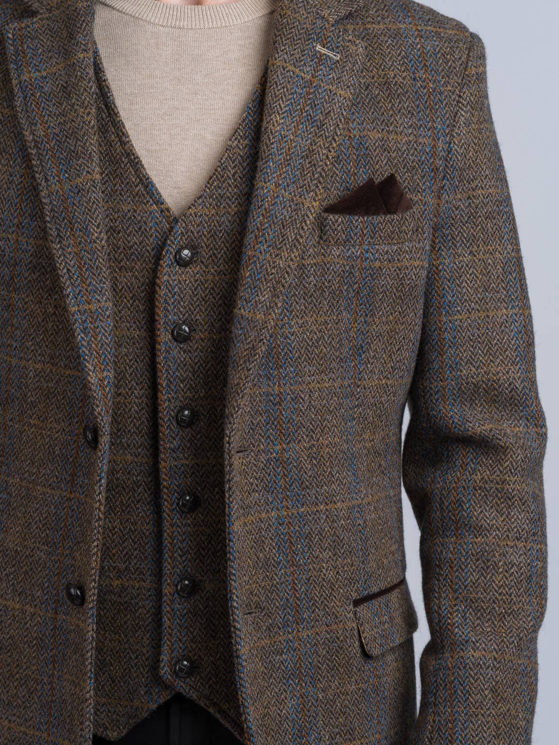 Horse Brown Hunting Tweed Jacket with Moleskin Trim for wholesale on Faire3