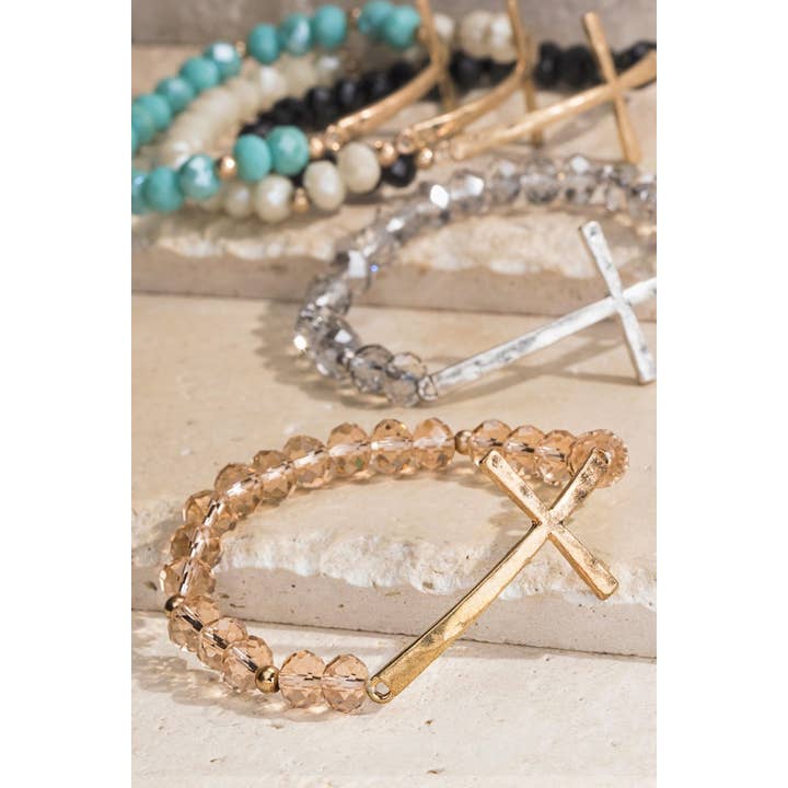 Urbanista - Wholesale Beaded Bracelet - Hammered Metal Cross Bracelet
