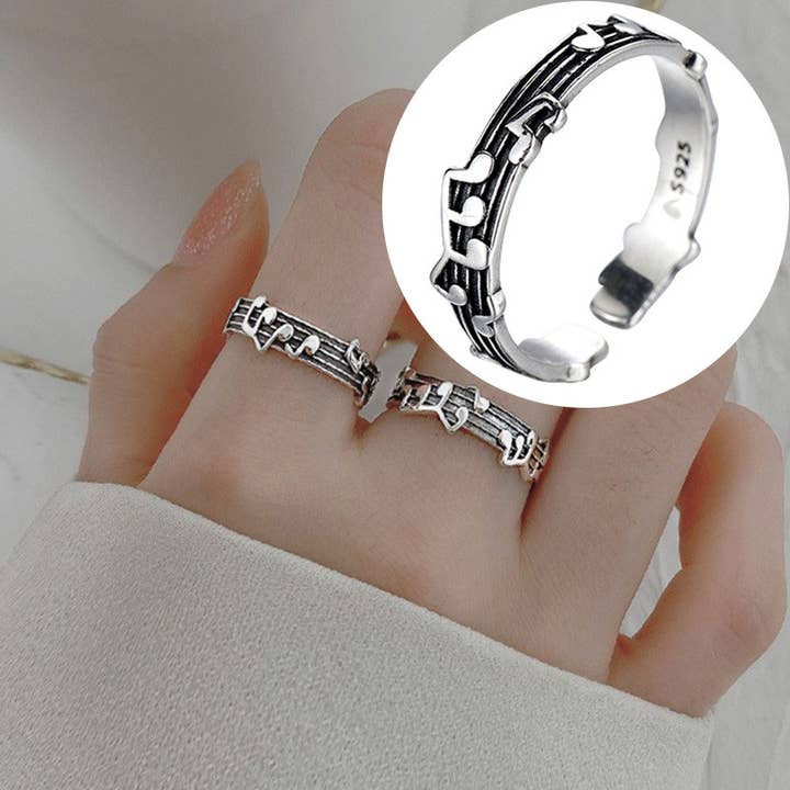 Poetry Musical Notes Silver Ring Open Retro Dainty & Minimal for wholesale by Gemscape UK