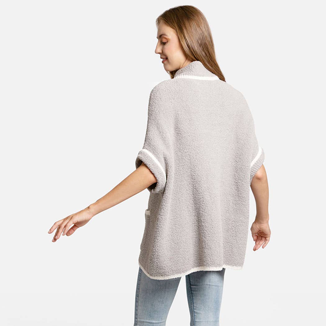 Fashion City - Wholesale Outerwear Poncho - Women's - Solid Zipper Jacket with Outlined Edges5