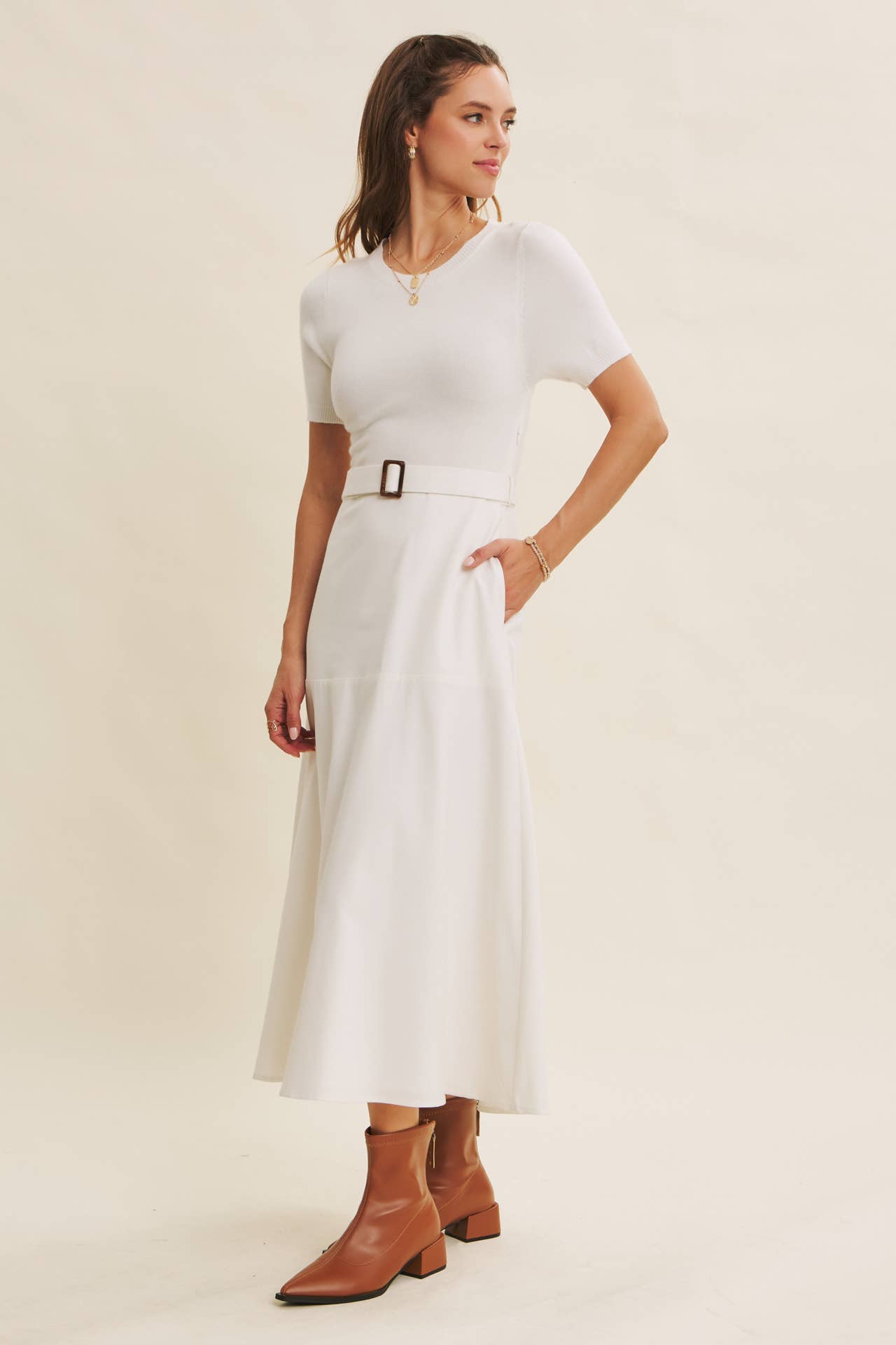 in february - Wholesale Dress - Women's - PHOTOGRAPHS LIKE A DREAM BELTED SWEATER TWOFER MIDI DRESS11
