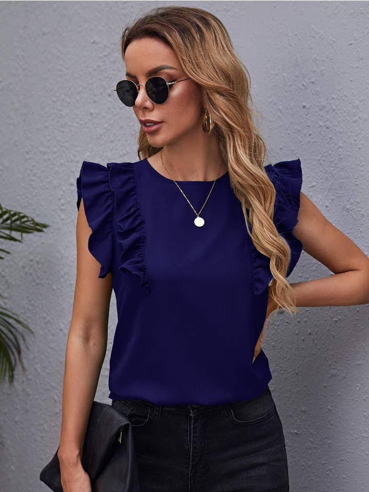 Queen Fashion - Wholesale Blouse - Women's - ruffle armhole solid top