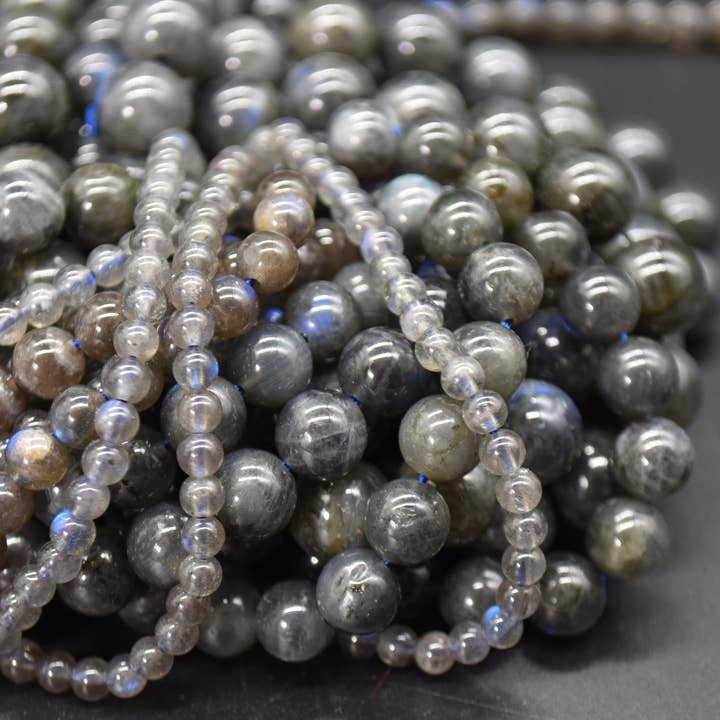 Filo di Perle Rotonde in Labradorite Nera Naturale di Alta Qualità per la vendita all'ingrosso da parte di Oriental Direct Craft Supplies