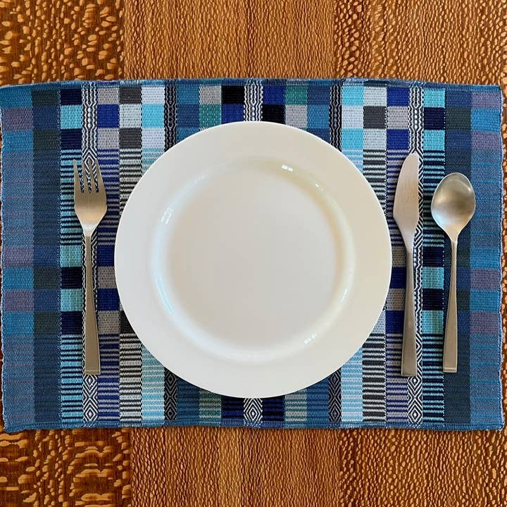 Set de table en coton tissé à la main, bleu pour la vente par Jump That Moon