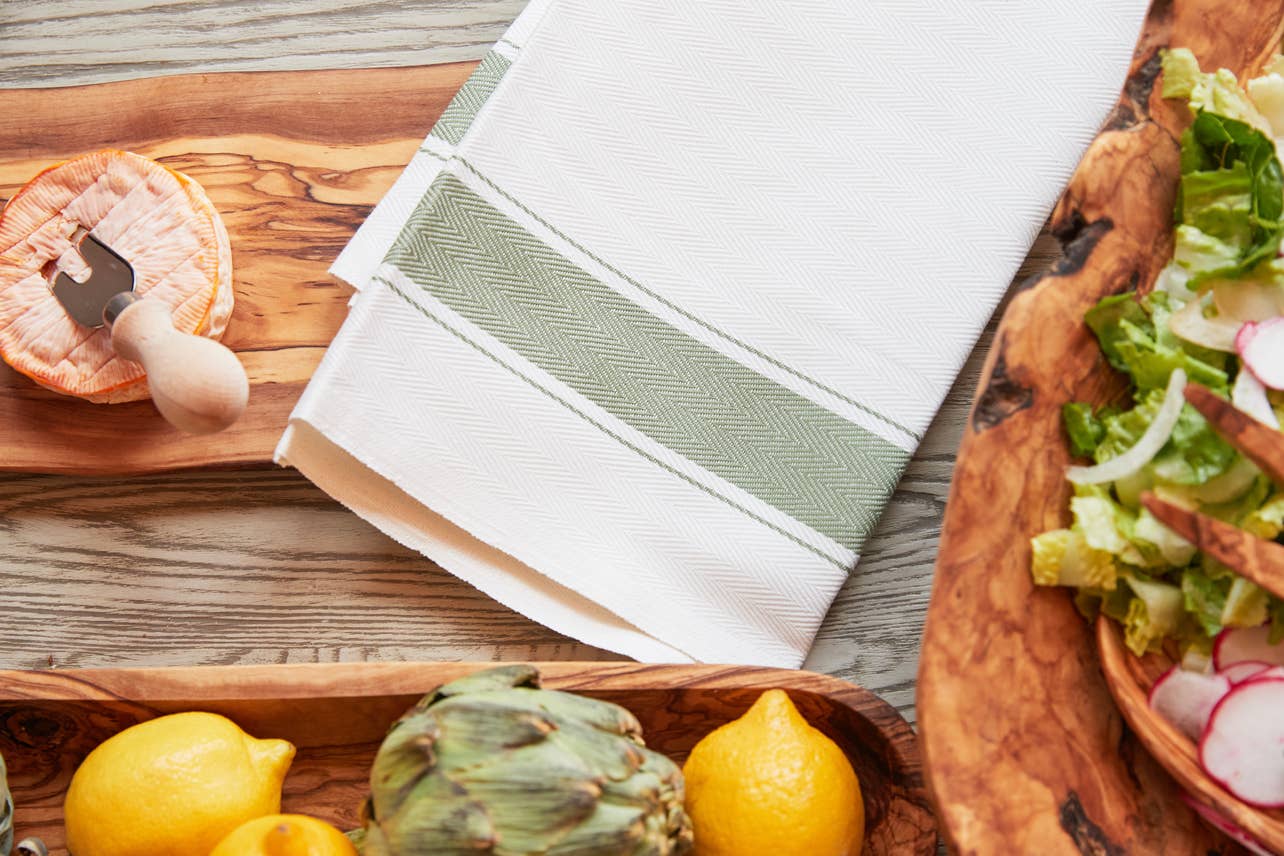 Verve Culture - Wholesale Tea Towel - Classic Italian Kitchen Towel - Herringbone Green1