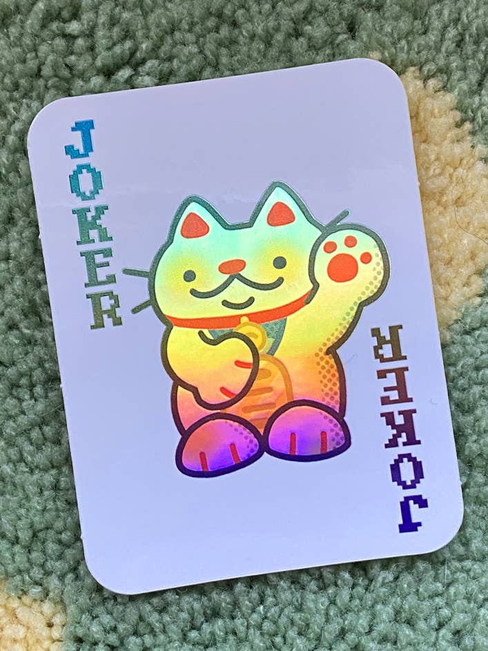 autocollant holographique chat porte-bonheur joker pour la vente par CATDAD SHOP