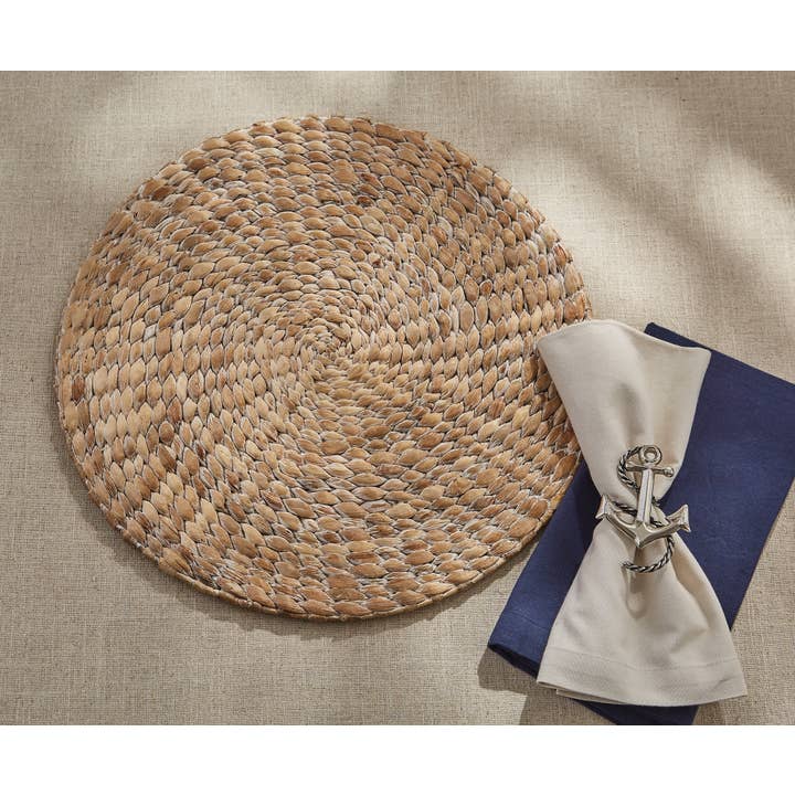 Split P - Wholesale Placemat - Braided Hyacinth Round Placemat - White