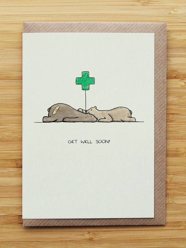 God bedring bjørnepar kort - Sødt dyr god bedring for engroshandel hos RossJDesigns