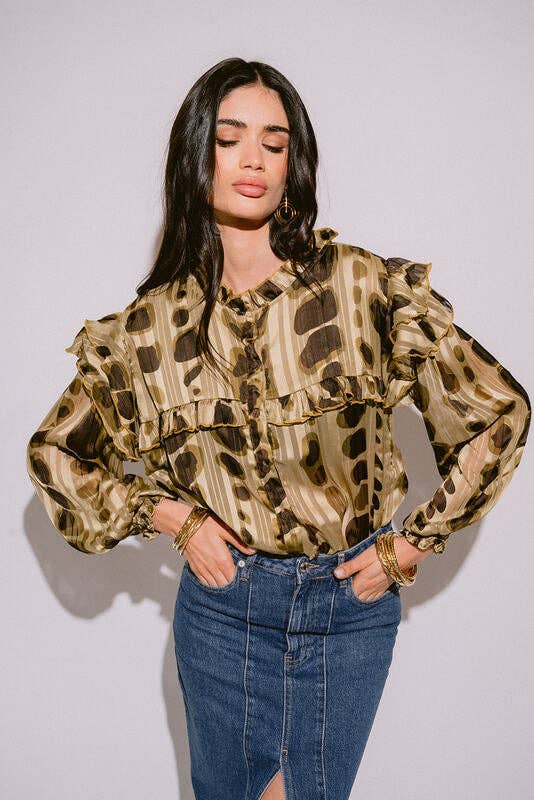 Piti Cuiti - Wholesale Blouse - Women's - LILI GREEN RUFFLE BLOUSE0