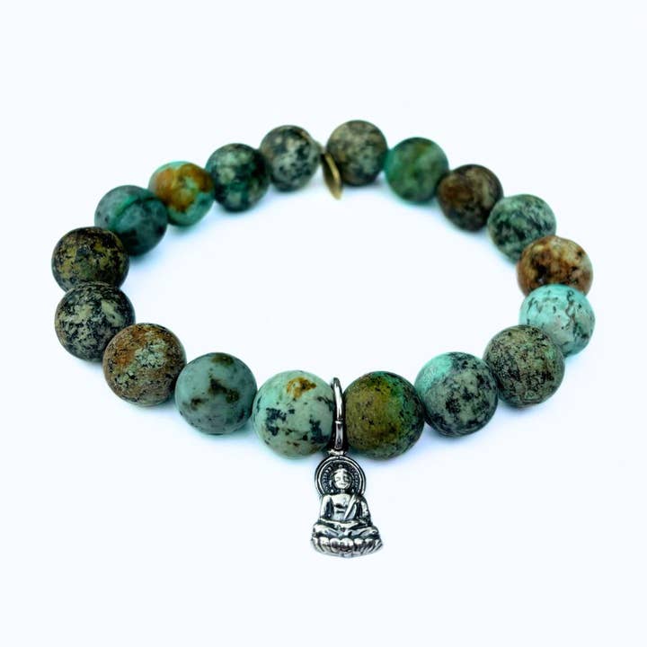 Buddha-Armband | Afrikanischer Türkis + Silberbuddha | USA für den Großhandel von Infinite Warrior