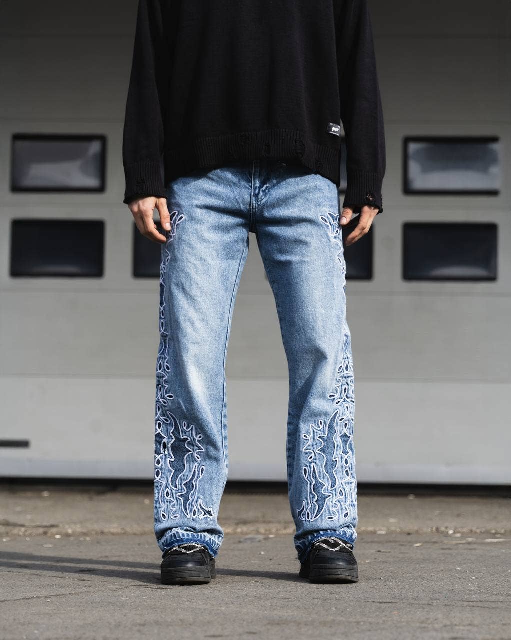 PremiumDenim – Engroshandel Jeans - Herre – Baggy Flare Designer Patch Denim Jeans1