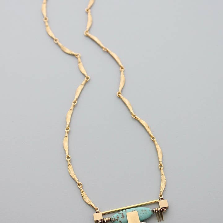 David Aubrey Jewelry - Wholesale Pendant/Charm Necklace - GND420 Art Deco Turquoise & White Pendant Necklace