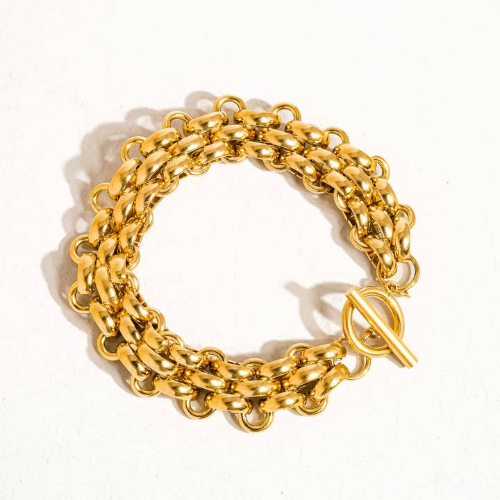 Donni 18K Gold Non-Tarnish Bold Weave Bracelet for wholesale on Faire