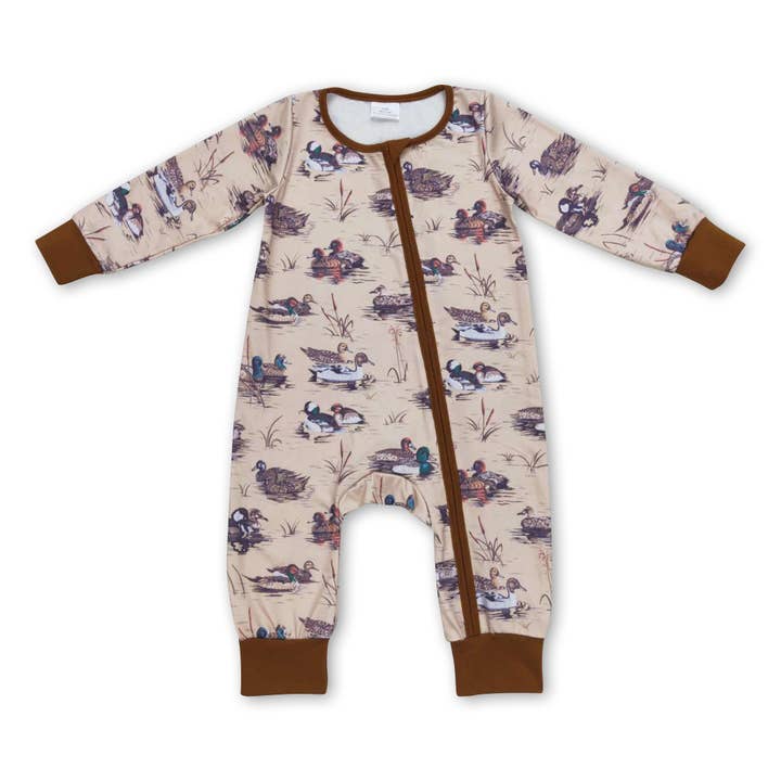 Yawoo Garments - Wholesale Sleepwear Set - Kids - Brown duck long sleeves kids hunting pajamas
