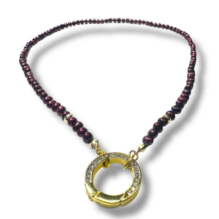 Plum Pearl Circle Necklace for wholesale by Janine’s Jewelry Design