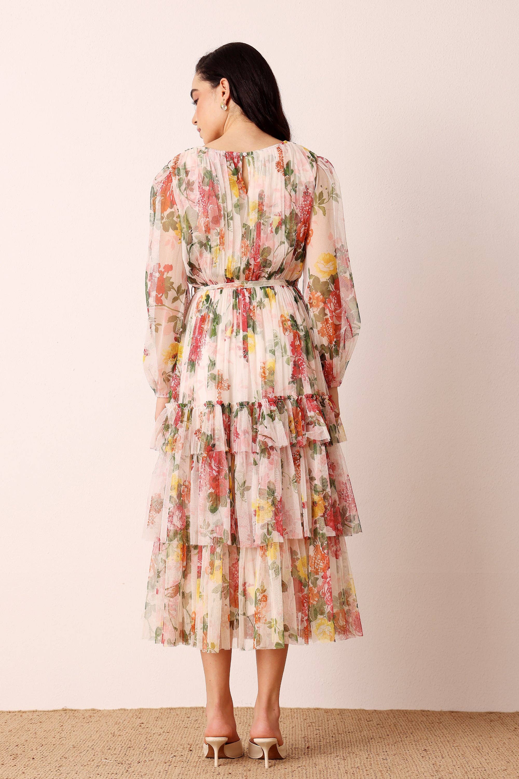 Rebecca Midi Dress in Cream Floral for wholesale on Faire4