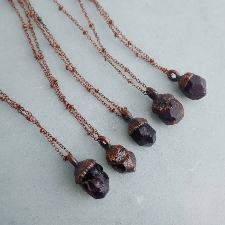 Copper & Raw Garnet Talisman Necklace – Case of 2 for wholesale by Blackbird & Sage Jewelry