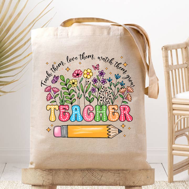 Teach Them Love Teacher / School - Canvas Tote Bag for wholesale by Dark Horse Dream Designs LLC