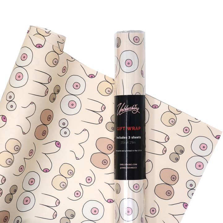 Papier Cadeau Seins (Rouleau) - Papier d'Emballage Drôle pour Enterrement de Vie de Jeune Fille pour la vente par Unblushing