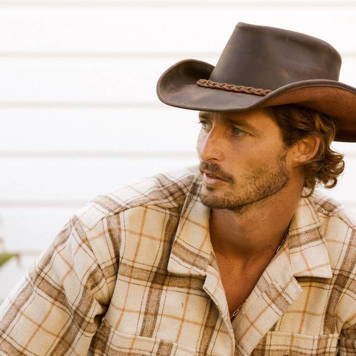 Brown Maverik Leather Hat for wholesale on Faire1