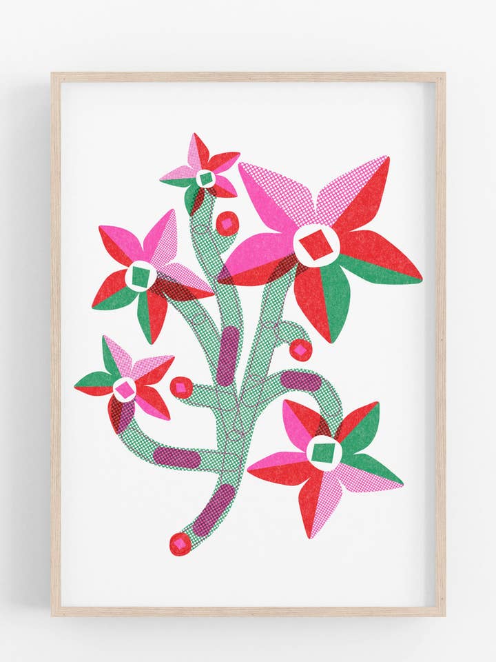 Paperclip Flowers • Modern Risograph Print for wholesale by Mezzaluna Studio
