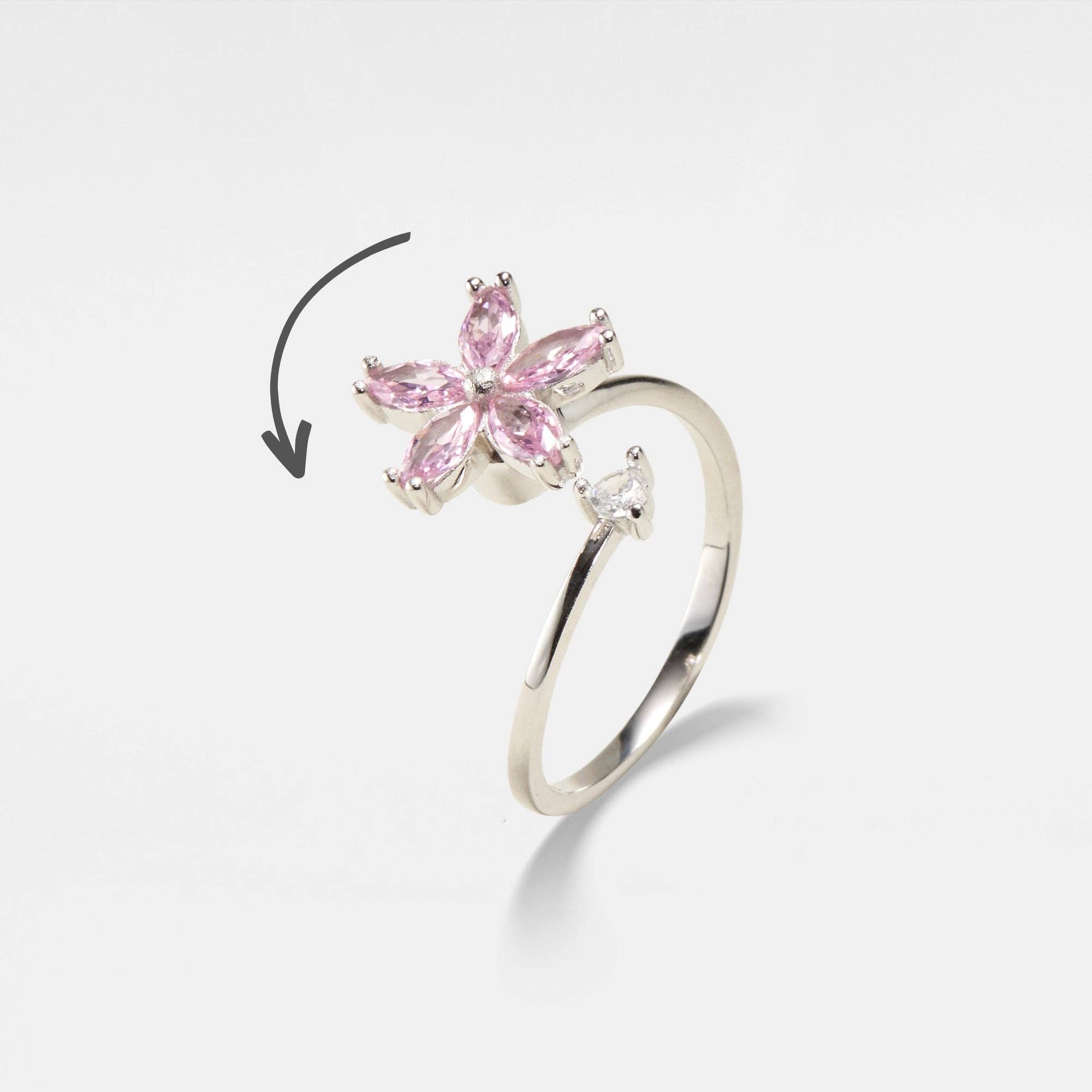 Perimade & Co. LLC - Wholesale Multi-Stone Ring - Pink Flower Fidget Spinner Ring in 925 Sterling Silver3