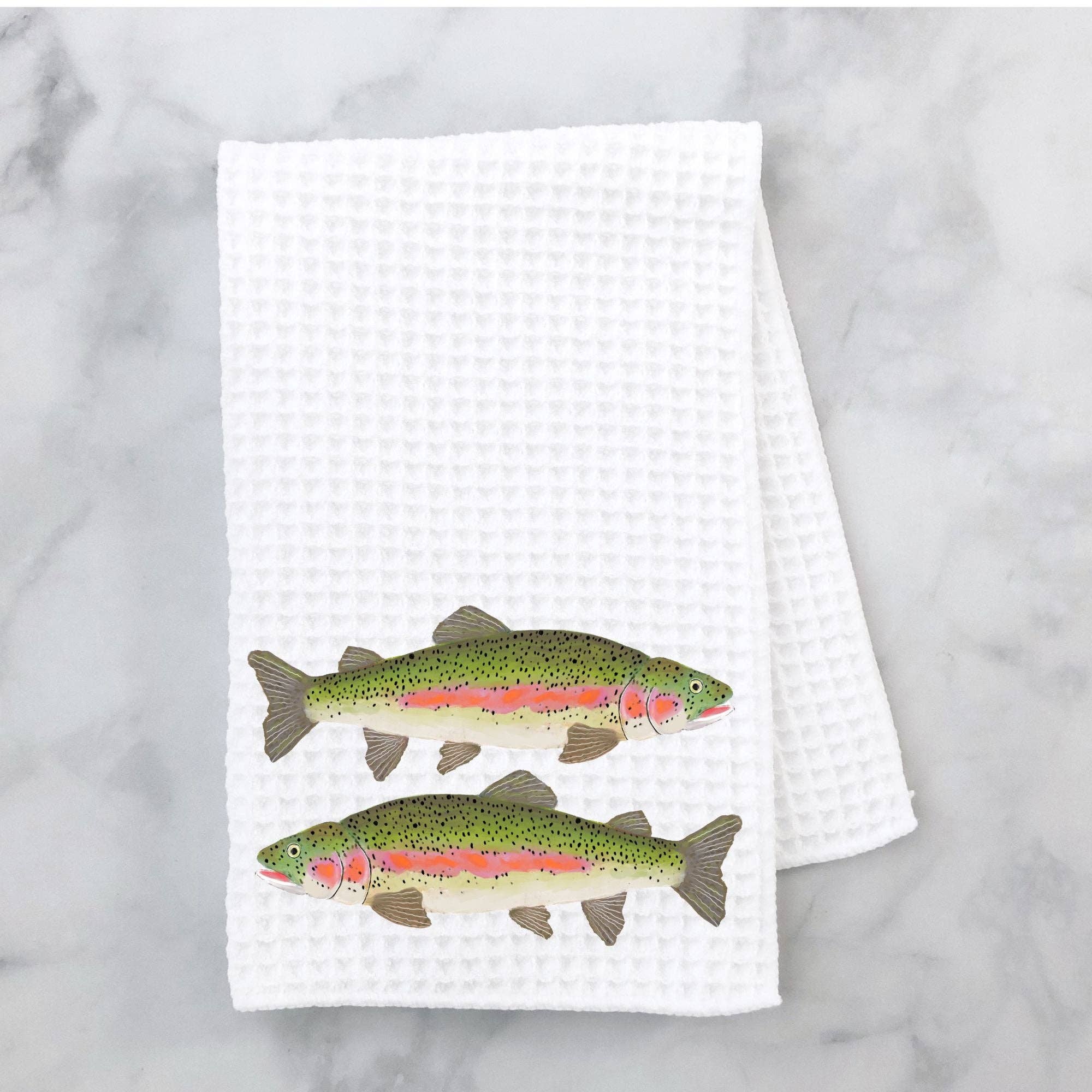 MerikaArt - Wholesale Tea Towel - Rainbow Trout Kitchen Towel0