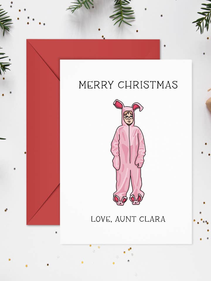 Ralphie rosa Albtraum eine Weihnachtsgeschichte Grußkarte für den Großhandel von Square Peggy