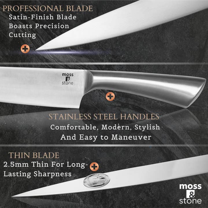 Moss & Stone - Wholesale Knife Set - Professional Kitchen Knife Chef Set, 6 Pcs Small Knife Set With Block, Premium Kitchen Knife Set Stainless Steel, Scratch Resistant & Rust Proof, Knife Block With Sharp Cooking Knives2