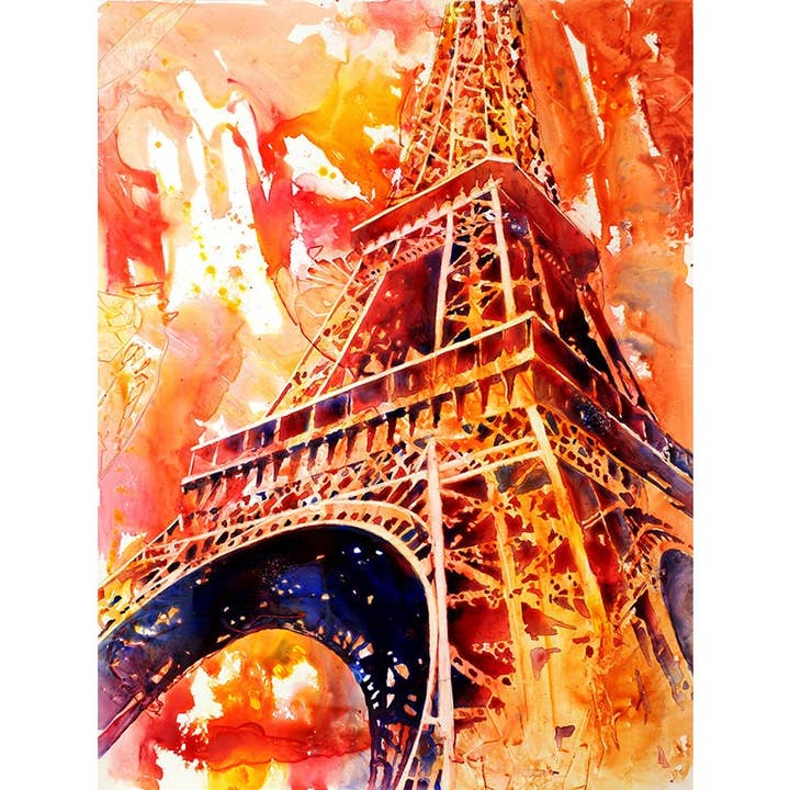 Torre Eiffel ao pôr do sol em aguarela- Paris, pintura a aguarela de Paris, torre de fine art Eiffel aguarela (impressão) por atacado de Ryan Fox Fine Art