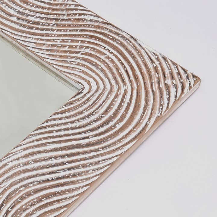 ExpoBazaar - Wholesale Wall Mirror - Rustic White Solid Wood Hand Carved Mirror Accent-36" x 72"4