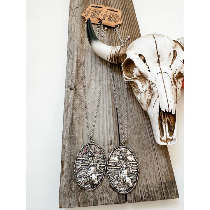 Boho Ranch Shop - Wholesale Pendant/Charm Necklace - Western Cowboy Bull Riding Pendant Necklace
