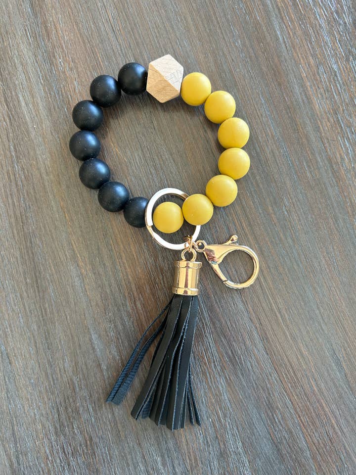 Game Day Wristlet Silicone Beads-Golden Yellow/Black for wholesale by JILLIAN INK LLC