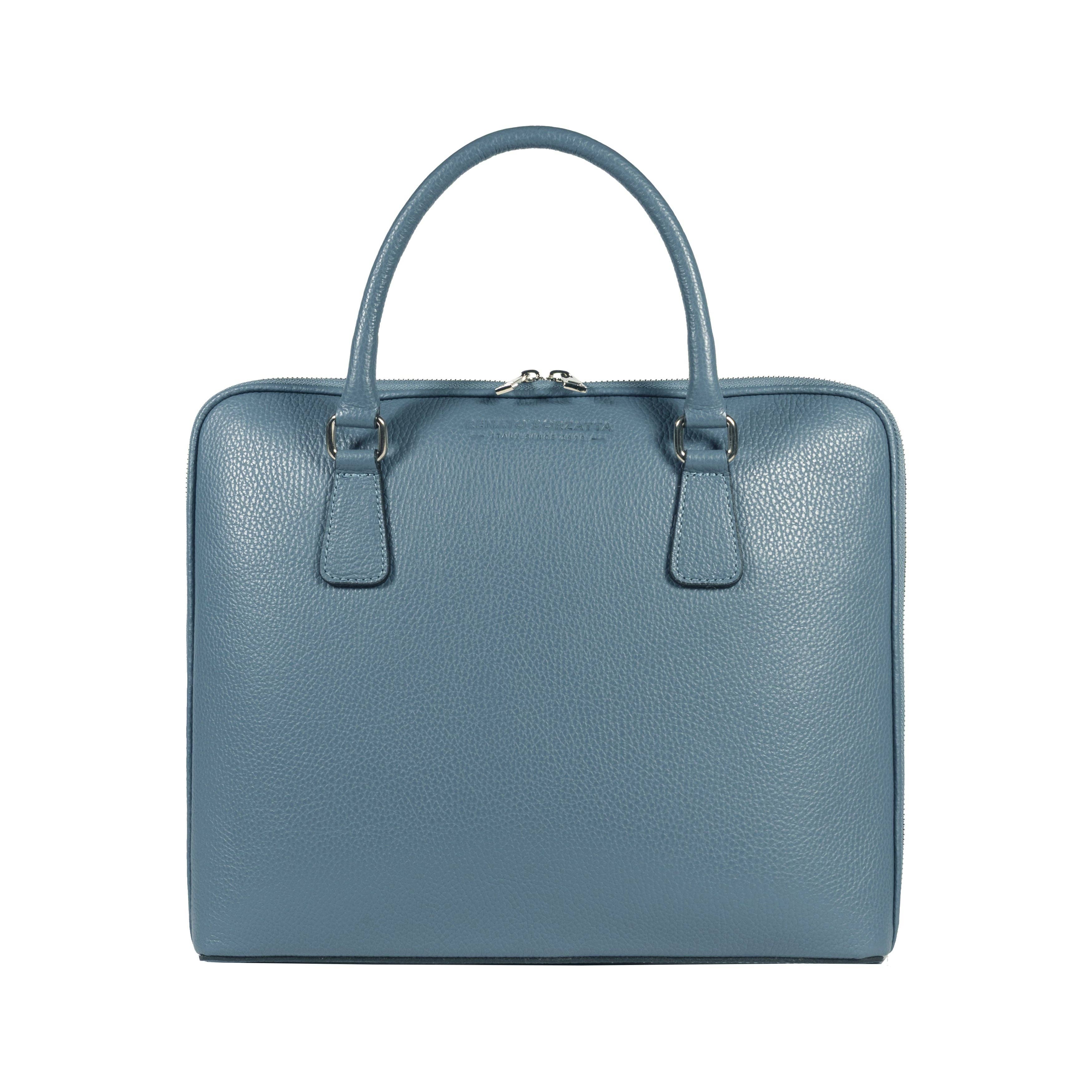 Kaili mood / RENATO BORZATTA - Italy since 1978 - - Wholesale Briefcase - Unisex - RB1019P | Unisex Business Briefcase in Genuine Leather Made in Italy with removable shoulder strap. Shiny Nickel metal carabiner attachments - Avio color - Dimensions: 37 x 29 x 6.5 cm1
