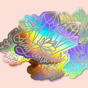 Crystal Sticker Holographic Pastel Aura Crystals & Pink Lotus Stickers for  Laptop Water Bottles Aesthetic Stickers 