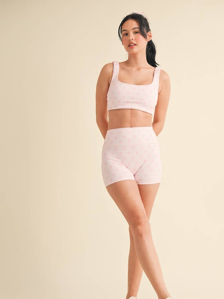 Pink Bows Bow Print Ruched Bra Top for wholesale on Faire