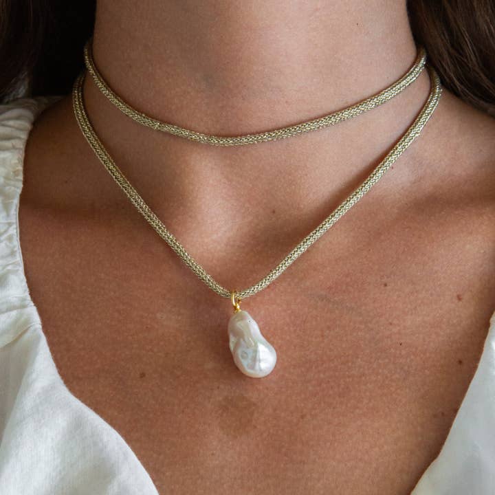 Gold Lurex Cord with Baroque Pearl Charm for wholesale by HART