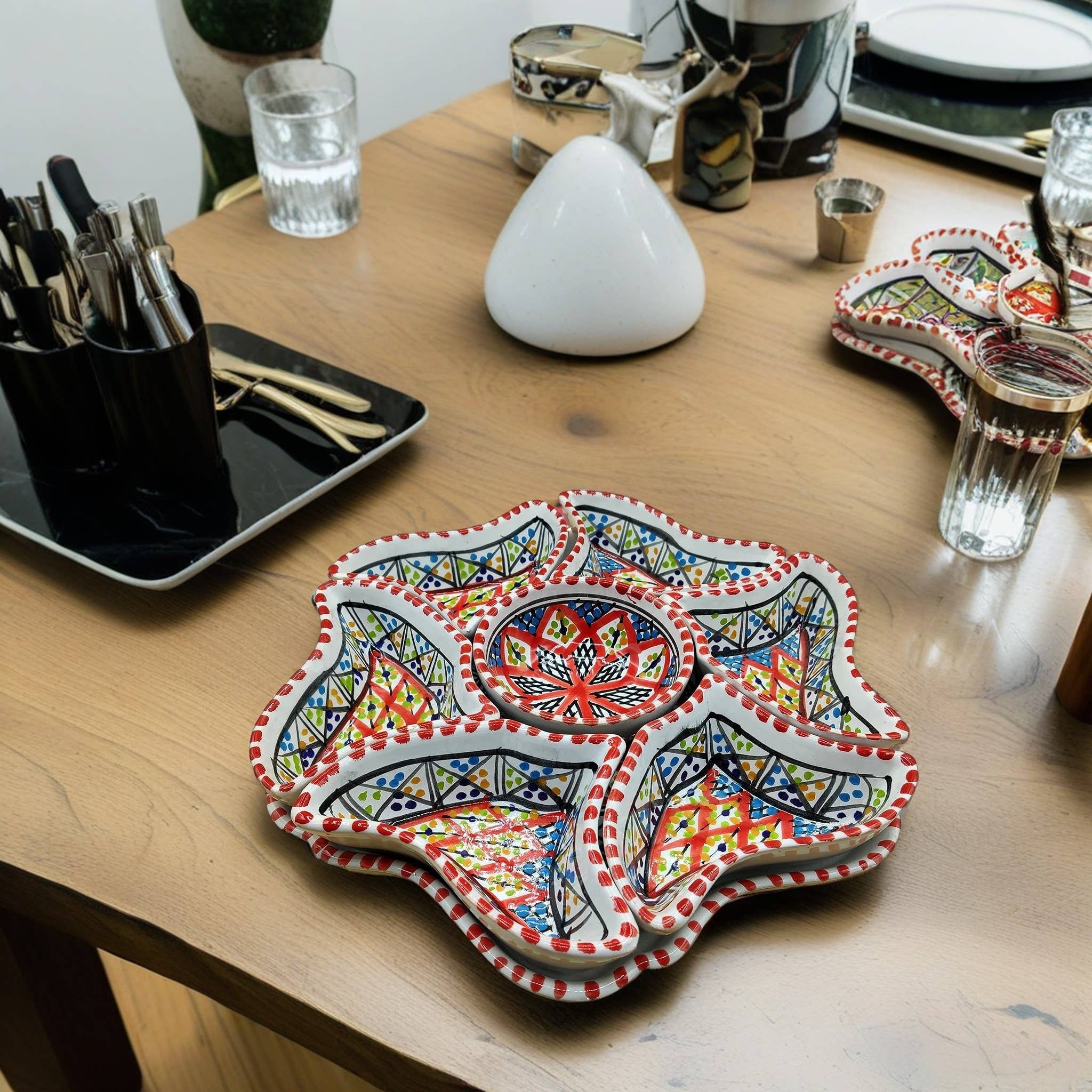 Etnico del Mondo - Wholesale Appetizer Serveware - Tunisian Hand-Painted Ceramic Flower Appetizer Dish #24