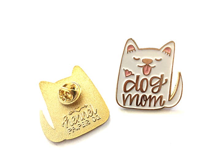 Hennel Paper Co. - Wholesale Lapel Pin/Button - Enamel Pin - Dog Mom (white)2