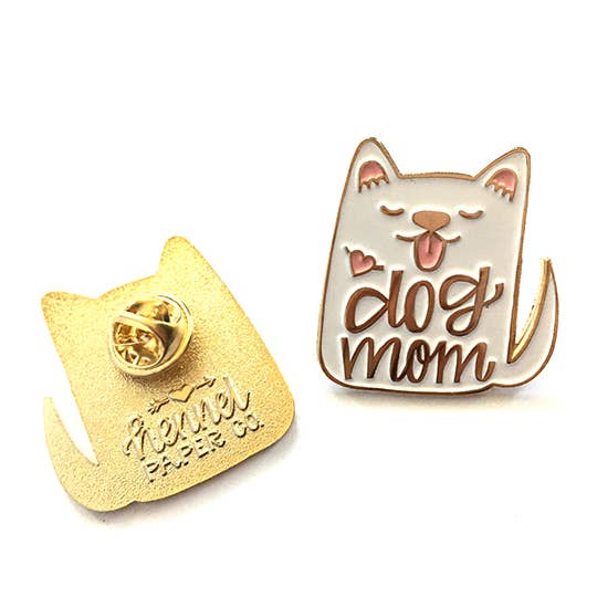 Hennel Paper Co. - Wholesale Lapel Pin/Button - Enamel Pin - Dog Mom (white)2